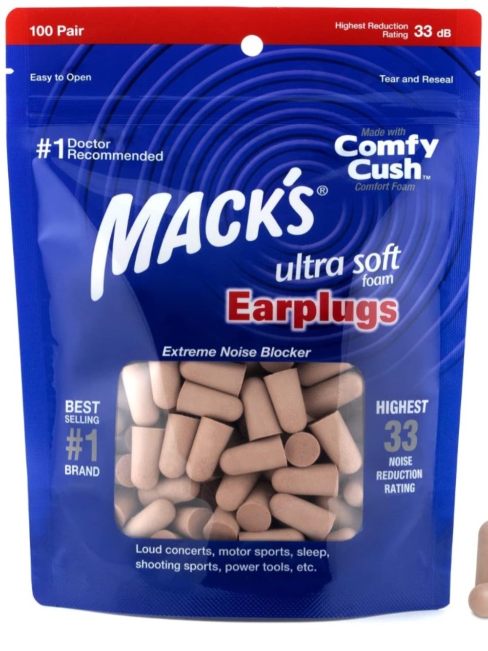 Mack’s earplugs 33 db ultra soft 100 pack